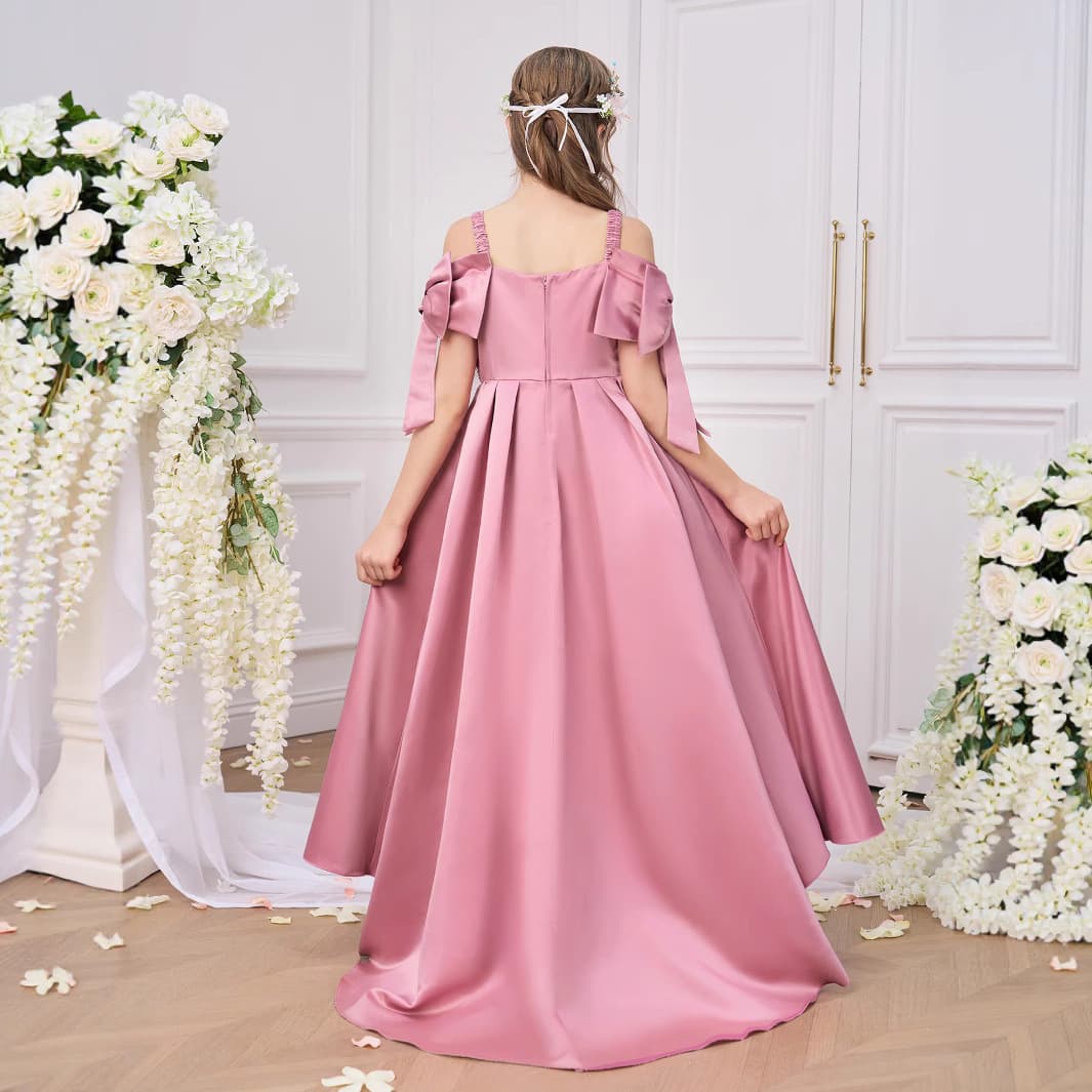 2026 Summer Children's Princess Dress Satin Flower Girl Party Dress Sequined Host Dress Evening Gown