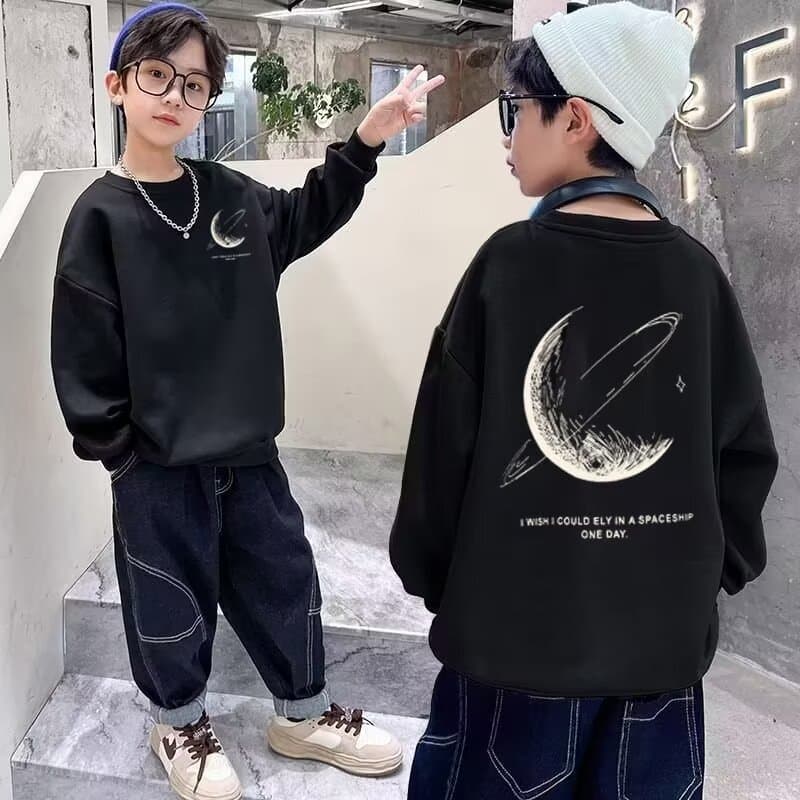 Autumn/Winter New Style Round Neck Pullover Hoodie Men, No Hood Trendy Top, Fleece-Lined Student Loose-Fitting Versatile Clothing Jacket