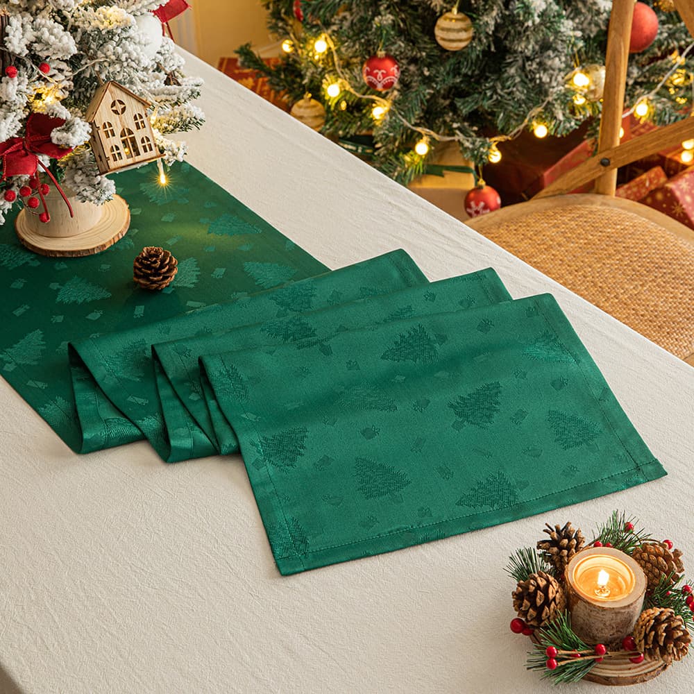Cross-border Christmas Table Runner with Dark Pattern Christmas Tree Jacquard Table Mat New Year Atmosphere Decorative Long Tablecloth Napkin
