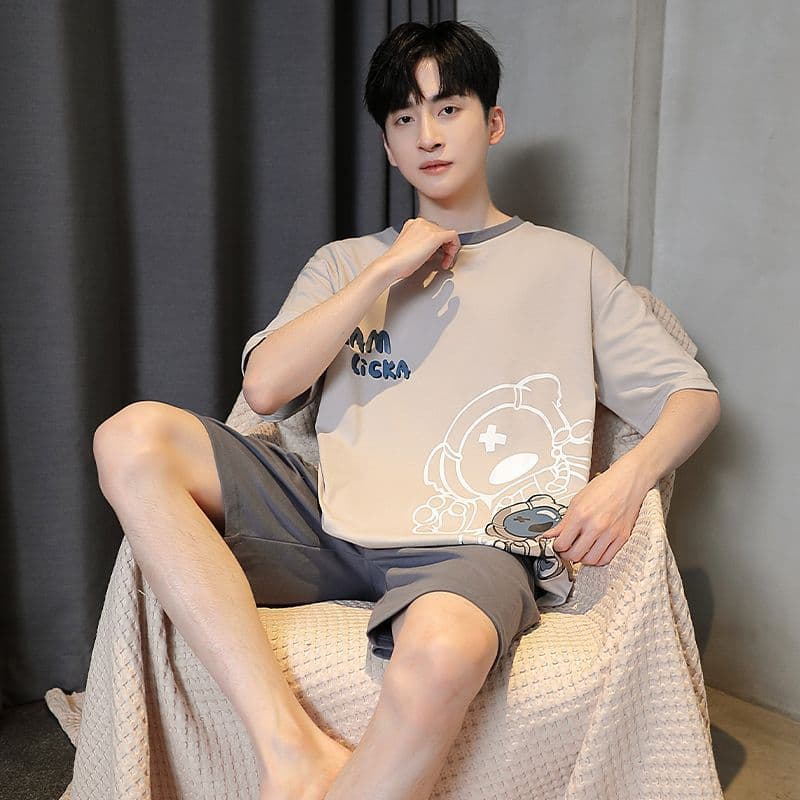 Strictly Selected Plus Size 2025 Men's Summer Short Sleeve Thin Loose Cartoon Teen Student Casual Homewear Set