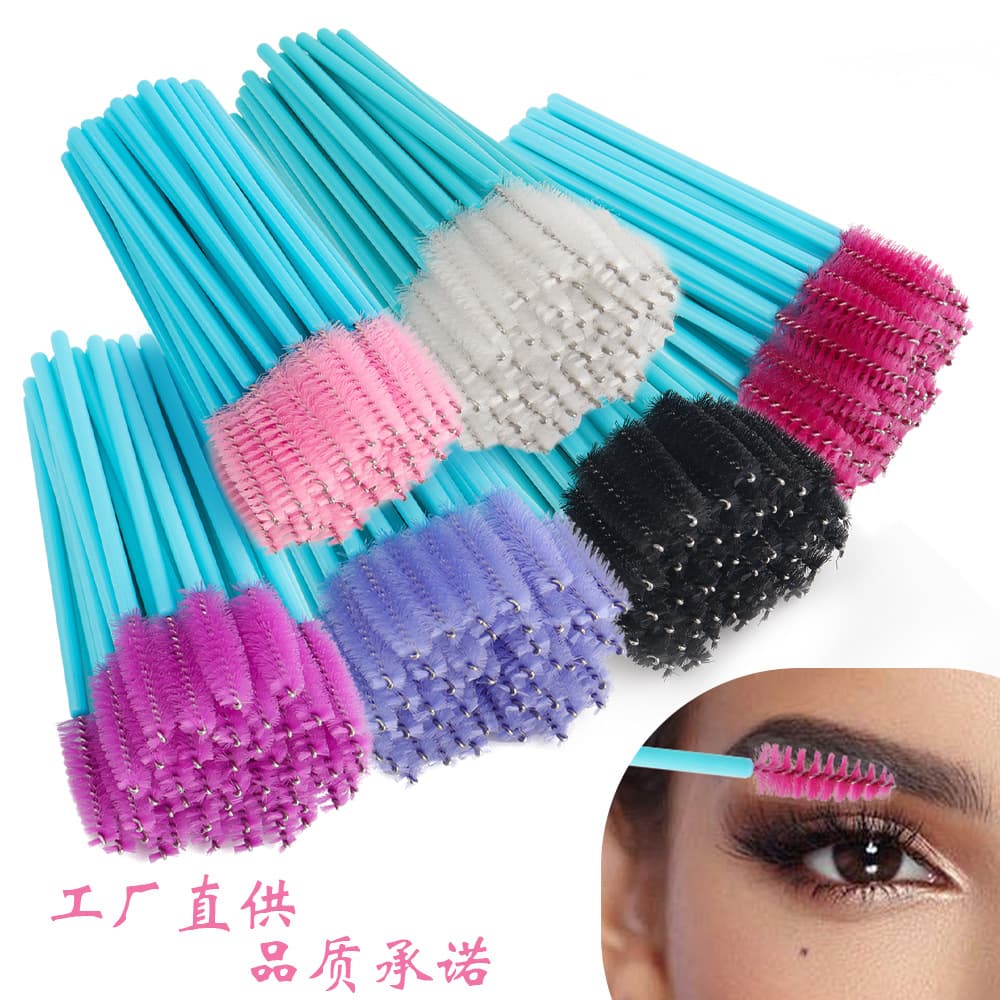 Factory Direct Disposable Blue Handle Lash Brush Nylon Colored Eyelash Comb Portable 50pcs/Pack Beauty Tools Wholesale