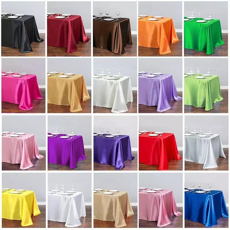 Factory direct high-end hotel banquet wedding scene solid color rectangular glossy satin tablecloths, satin tablecloths.
