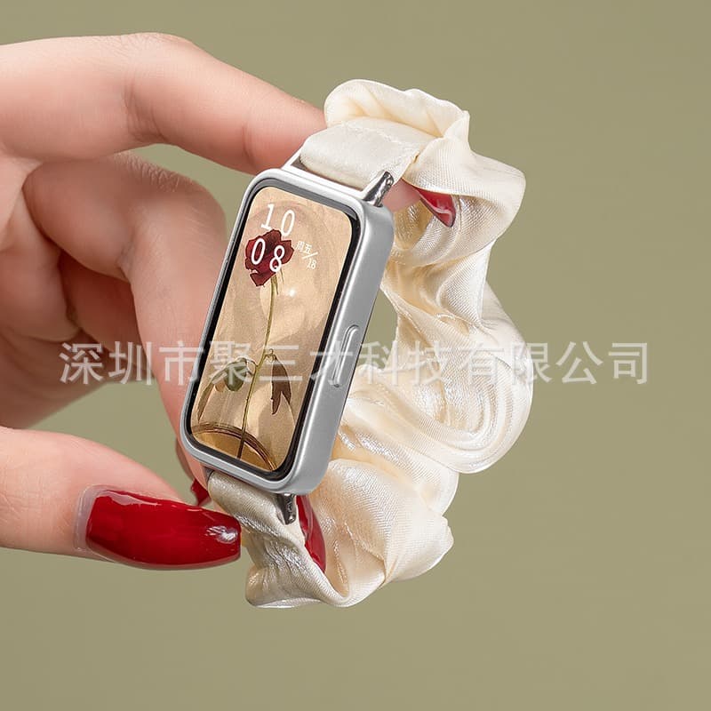Suitable for Huawei Band 11/10 Chiffon Strap 9/8 Ice Silk 12/14mm French-Style Hair Tie with Headband Frame