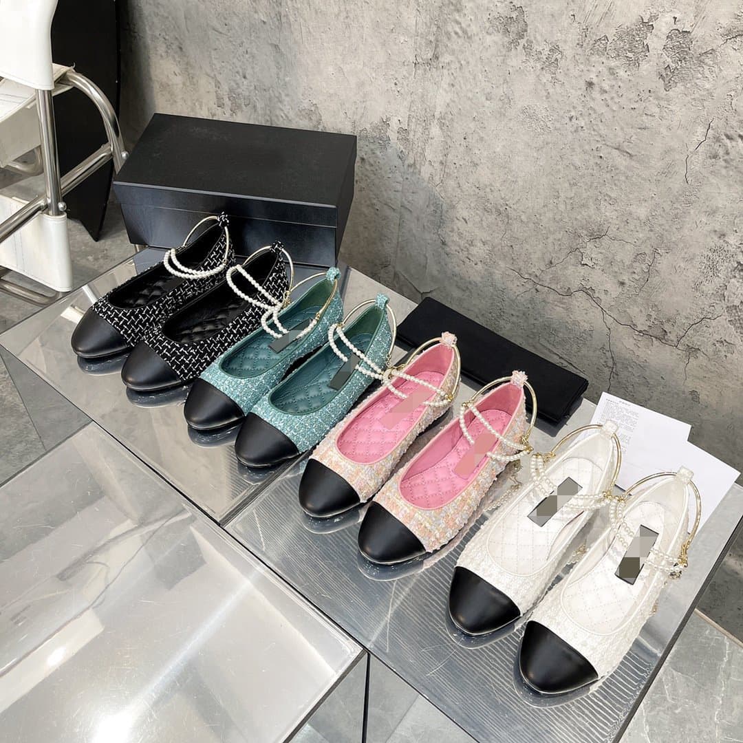 New Chic Chain Pearl Ankle Bracelet Mary Jane Shoes Ballet Shoes Versatile Series Women Flat Single Shoes