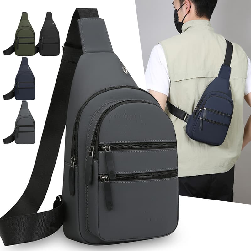 New Cross-Border Leather Chest Bag for Men, Fashionable Shoulder Bag, Outdoor Sports Bag, Portable Cycling Men's Sling Chest Bag