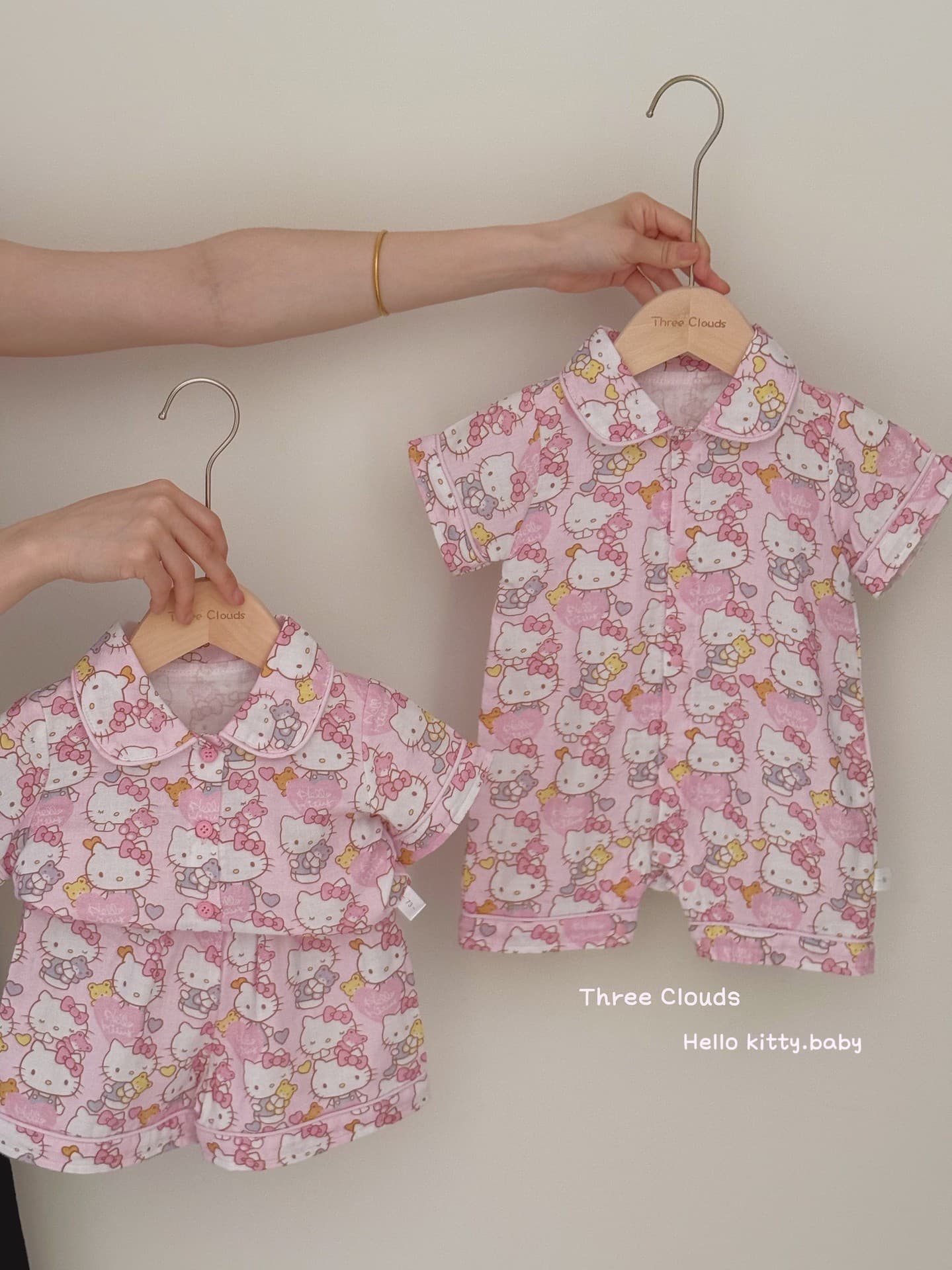 Summer New Hello Kitty Baby Girl Pink Cute Two-Piece Homewear Romper