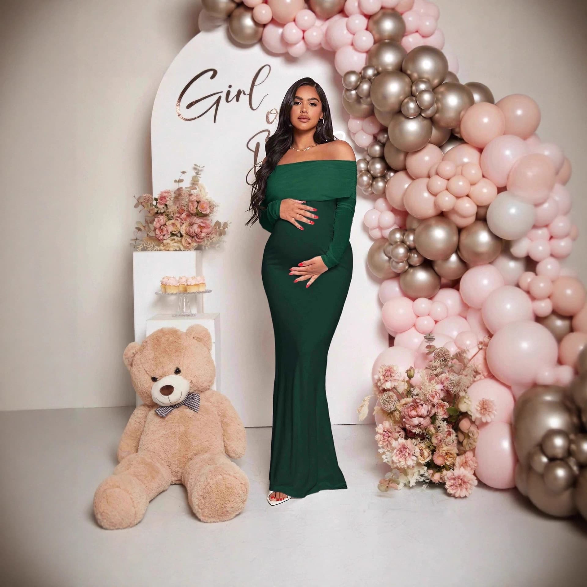 Maternity Off-Shoulder Fishtail Long Sleeve Dress for Cross-Border European and American Markets