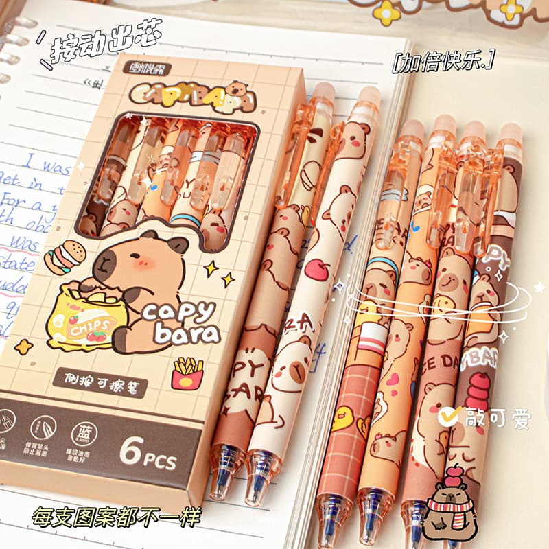 MOKA Kapibala Side Press Erasable Pen, Ins Style, High Color Value, Student Hot Erasable Pen, Blue, Quick-Drying Pen