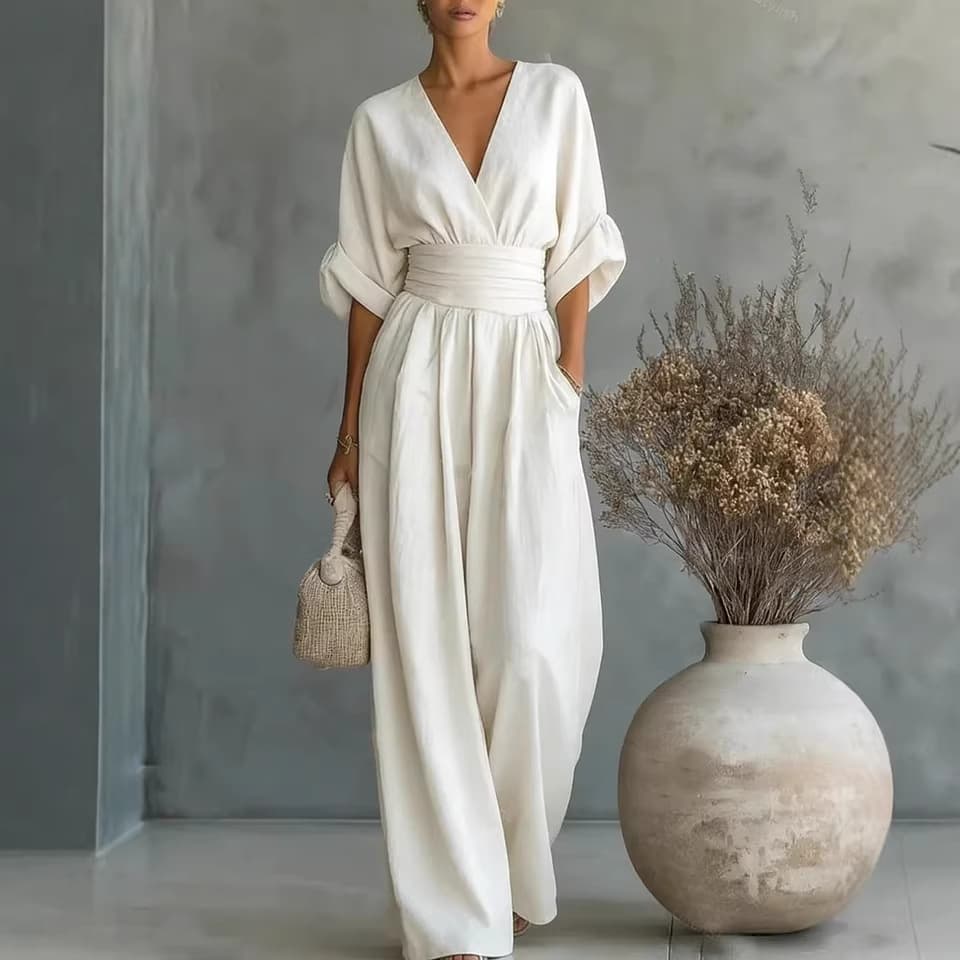 2026 Spring/Summer New Arrival Amazon Elegant Waist-Cinching V-Neck Women's Jumpsuit