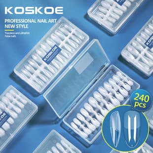 Ultra-Thin Seamless Boxed Nail Tips, French False Nail Tips, Pointed Oval Extra Long Salon Nail Tips, 240 Pieces