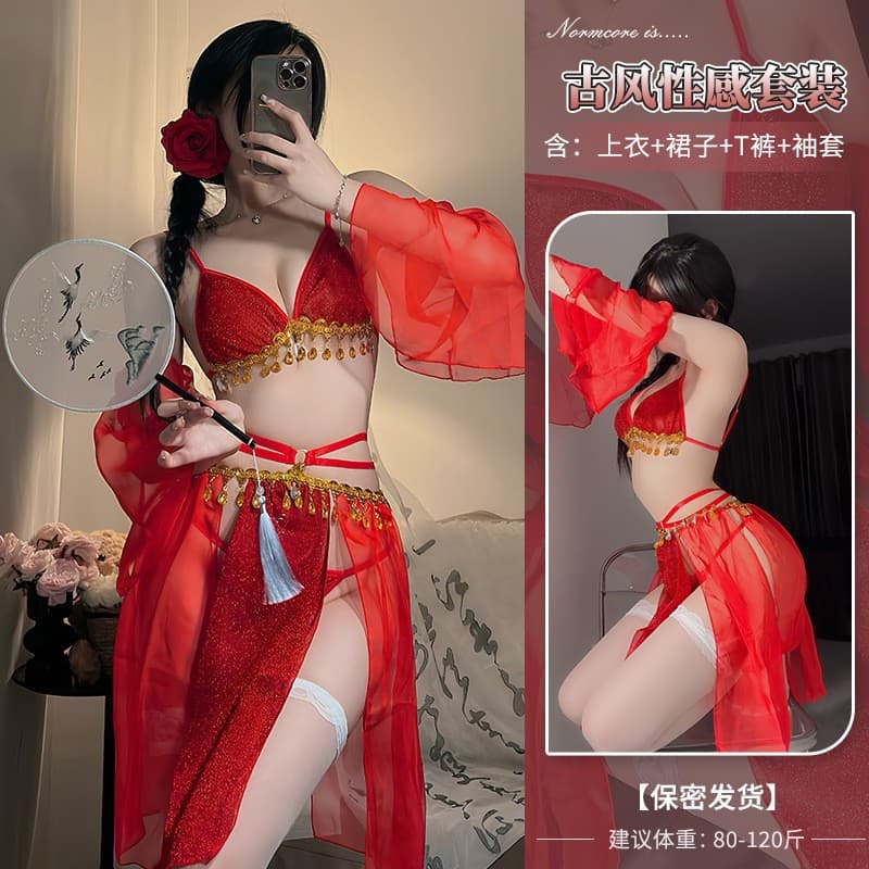 Shangyi Lingerie Strap Shiny Chiffon Hanfu Bra Fun Ancient Style Fairy Seductive Dress 8583