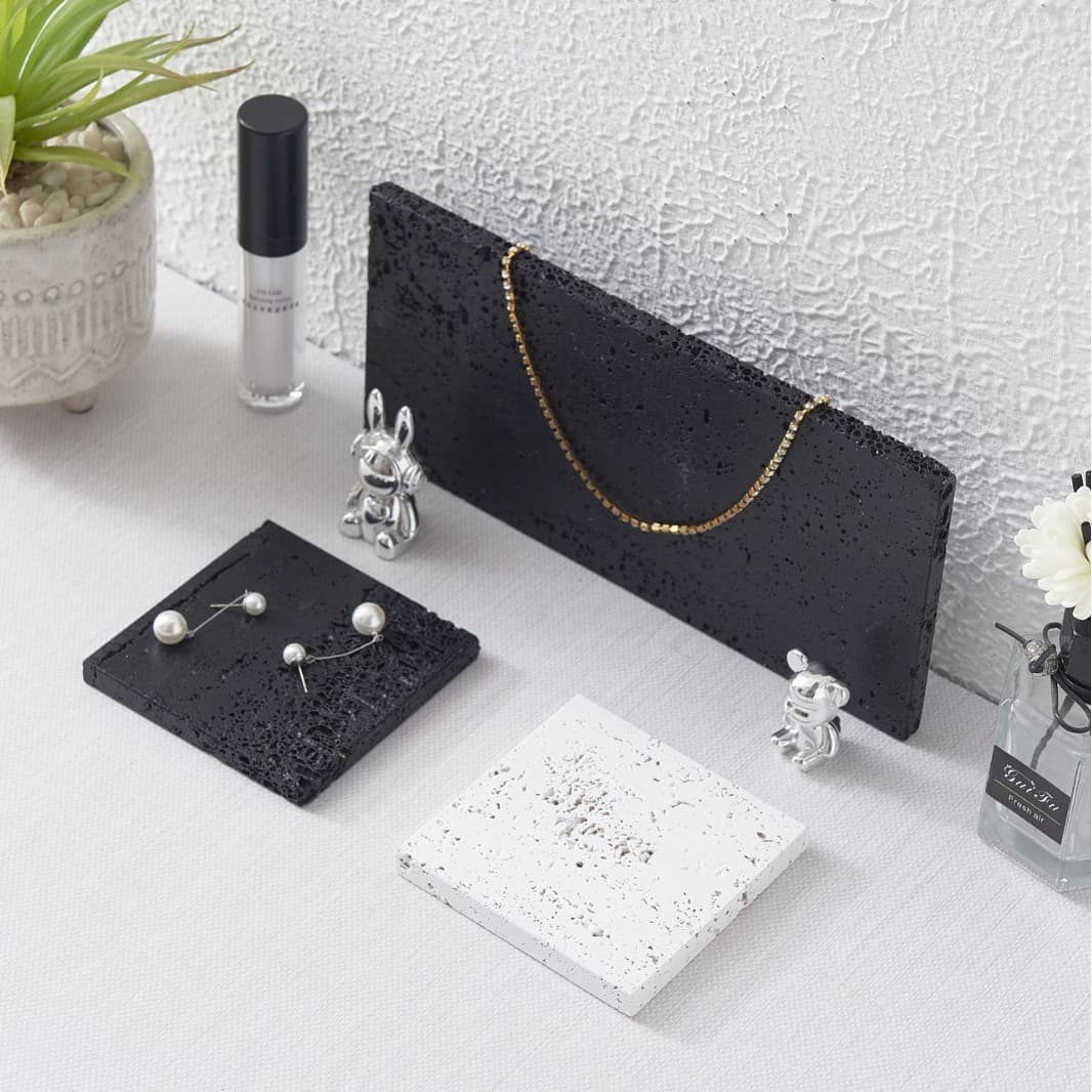 Black White Travertine Flat Plate Display Stand Photo Prop Jewelry Display Tray Decorative Ring Stone Mat