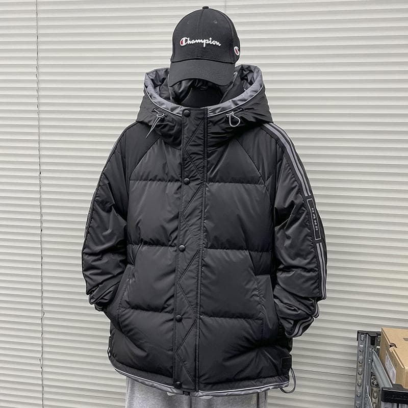 Down jacket men trendy brand 2025 thick winter stripe outerwear teenager northeast junior high high school college student parka