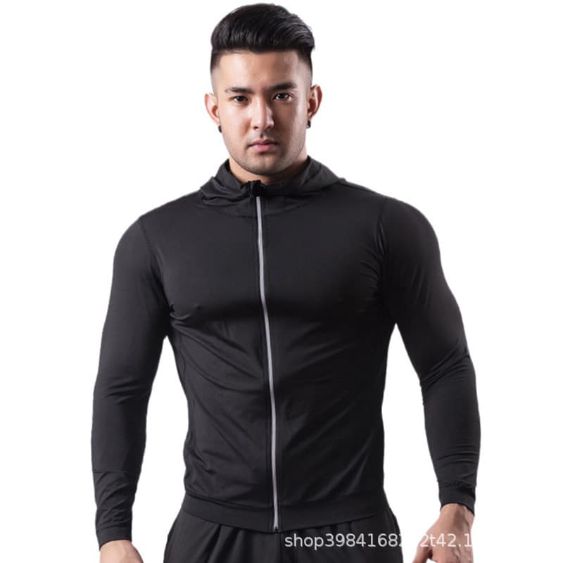 Loose plus fat large size sports coat men's autumn and winter elastic quick-drying hooded jacket running 5X6X fat man