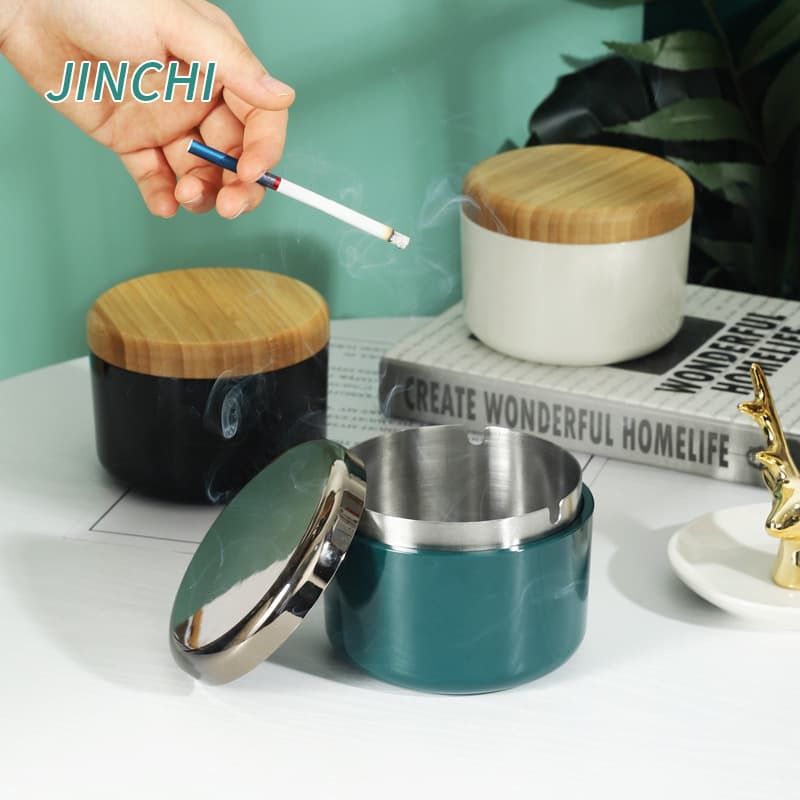 Stainless Steel Ashtray, Nordic Style Ashtray with Lid, Windproof Stainless Steel Cup Ashtray