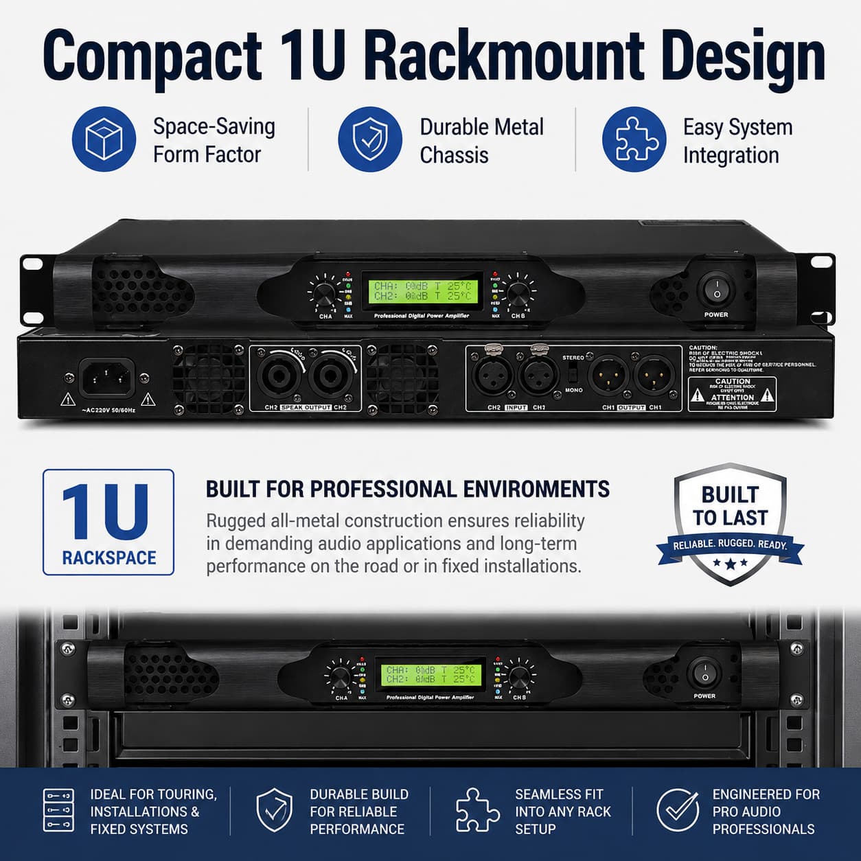 Ultra-Slim Body Audiophile-Grade Power Amplifier Multi-Function Digital Audio Amplifier