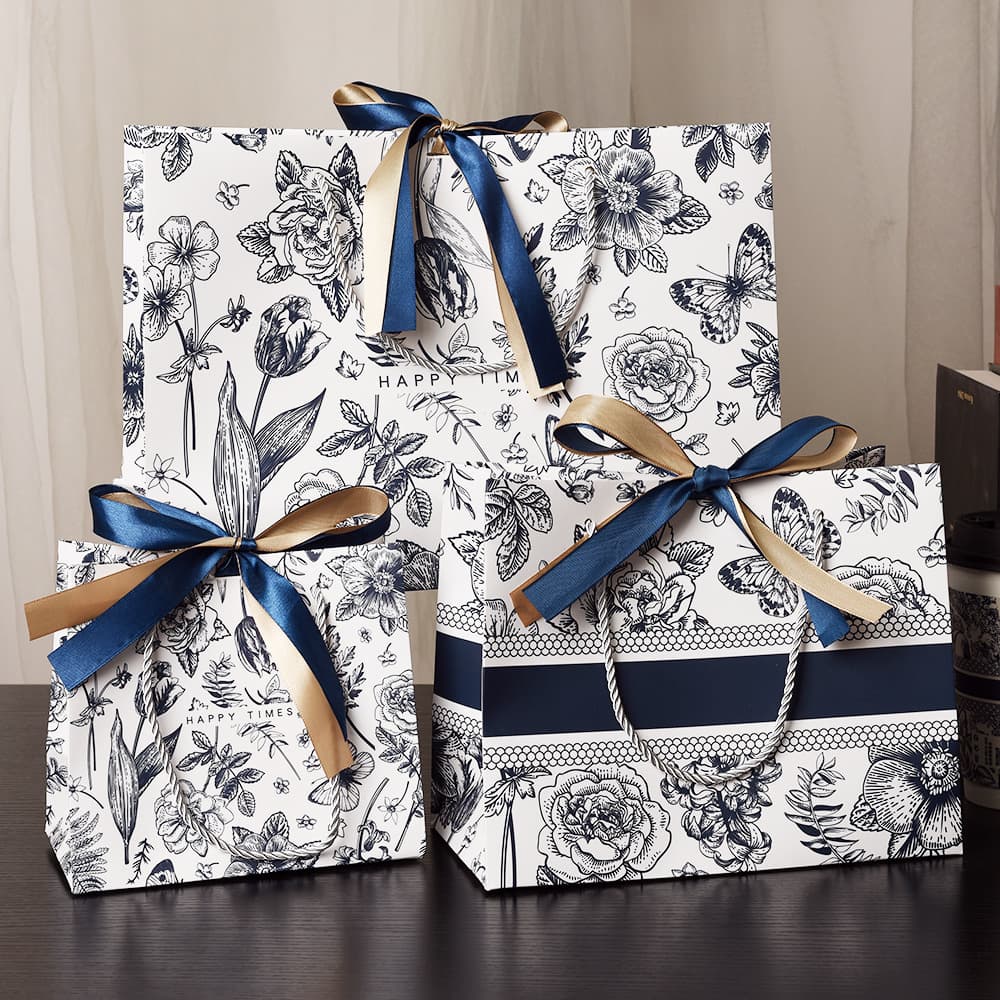 Festive Gift Bag with Ribbon Cross-Border Packaging Handheld Clothing Bag Present Bag Ribbon Decorated Paper Bag