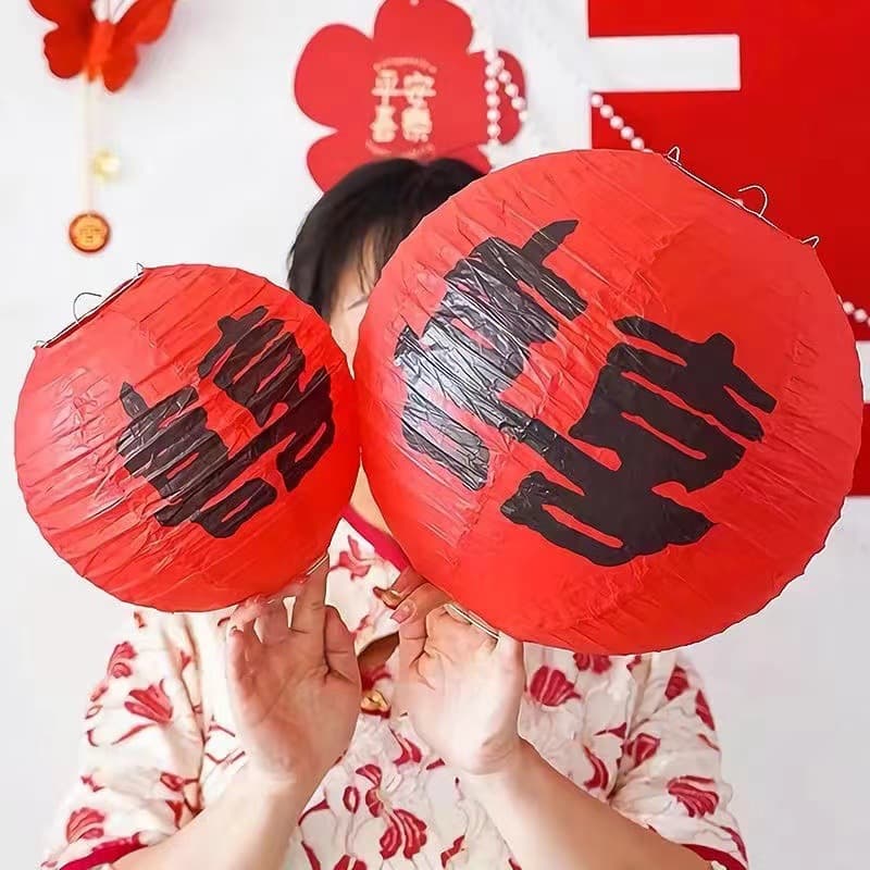 Wedding happy words lanterns and Chinese characters wedding tree hanging ornaments bride photo props wedding room layout decoration large paper