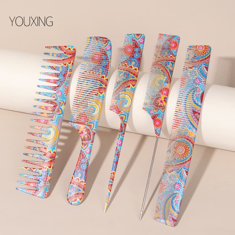 Professional Hairdressing Comb Set - Salon Styling Comb, Thickened Double-Sided Printed Tail Comb for Barber