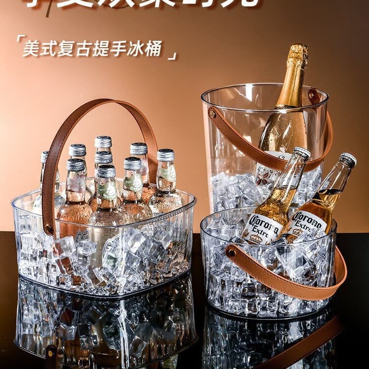 Beer Plastic Ice Bucket, Modern Simple Ice Bucket, Fruit Champagne Bucket, Home Outdoor Wholesale Portable Transparent Ice Bucket