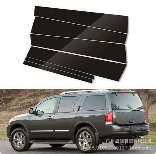 Compatible with Nissan Armada 2005-2015 Window Trim Gloss Black Door Frame Center Pillar Sticker