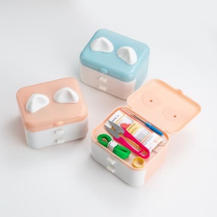 Cat Ear Cartoon Sewing Box, Cute Portable Sewing Kit for Clothes, Small Household Sewing Box for Dormitory
