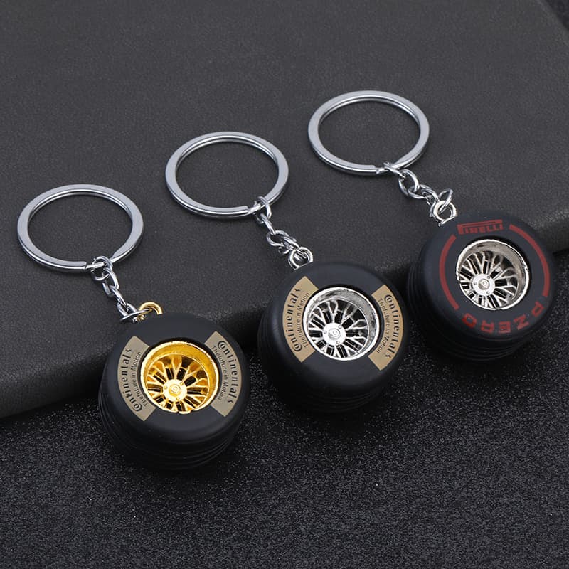 Overseas trade PVC soft rubber tire keychain pendant car accessory small gift customizable logo factory wholesale
