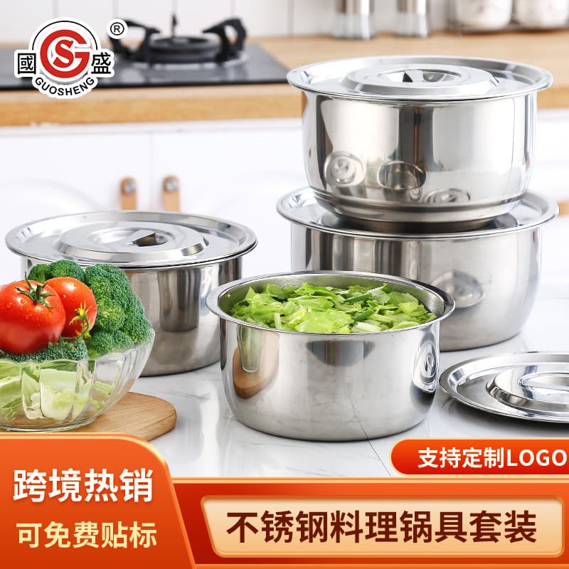 Cross-border direct sales gift cookware set, stainless steel soup bowl, five-piece kitchen seasoning bowl, buffet seasoning jar