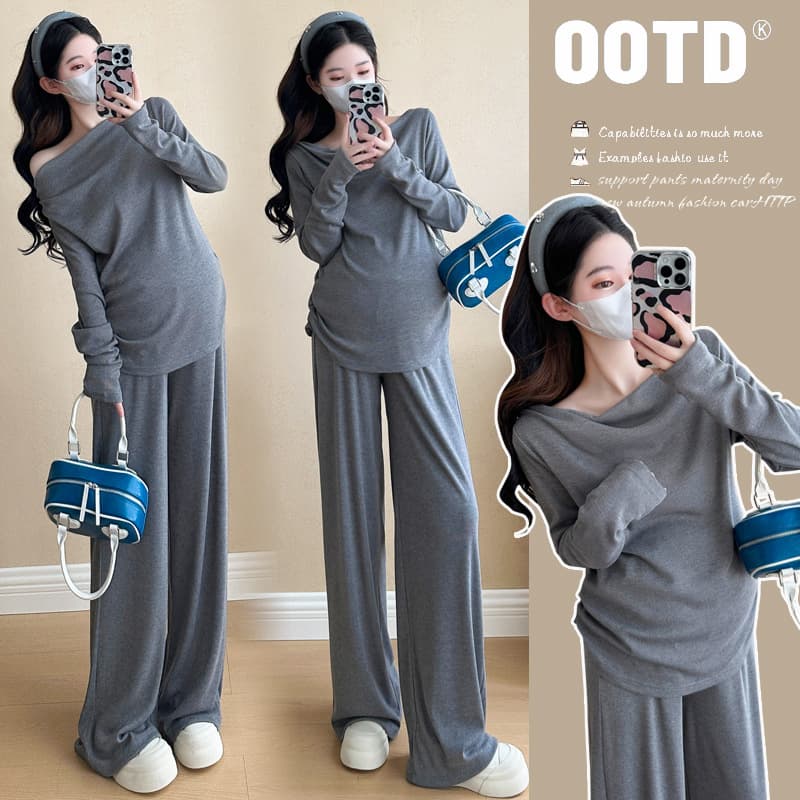 Maternity Dress for Spring and Autumn Fashionable New Style Lazy Fit Slimming Top Two-Piece Set for Pregnant Women