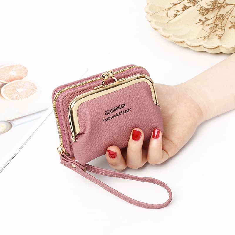 TEMU homologous hot style women's short wallet litchi pattern clip bag multi-card slot accordion card bag coin coin purse