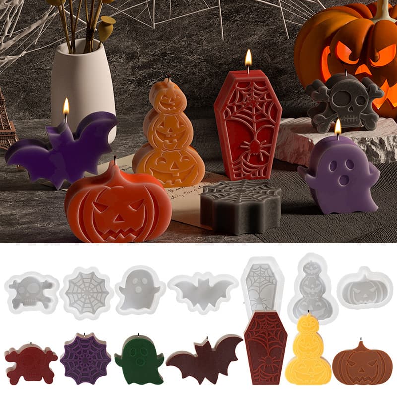 DIY Resin Skull Pumpkin Stack Ghost Bat Coffin Halloween Series Aromatherapy Plaster Candle Silicone Mold