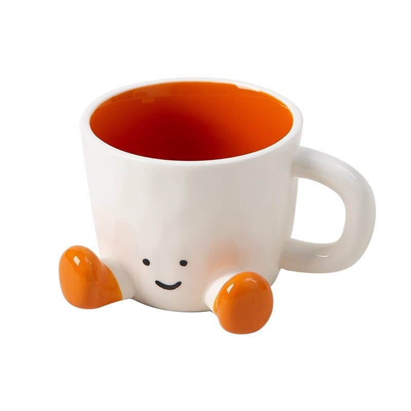 Short Legs Smiley Face White Ceramic Coffee Mug - Two Colors Available, 370ml Capacity, Dishwasher Safe, Microwave Safe