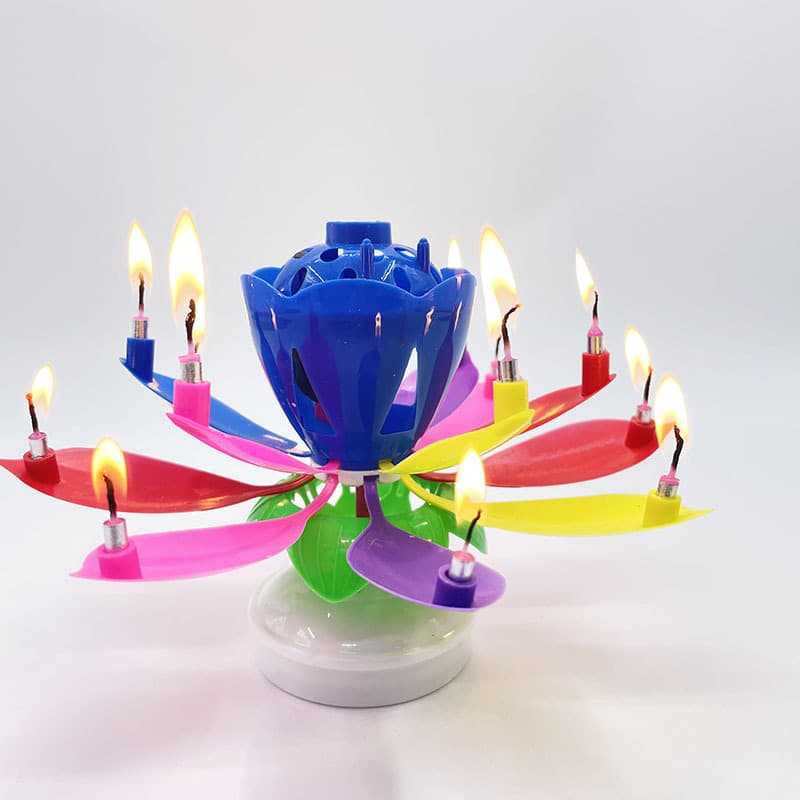 Wholesale Music Candle Rotating Creative Craft Lotus Birthday Party Flower Pink Electronic Candle Light Candle Wax