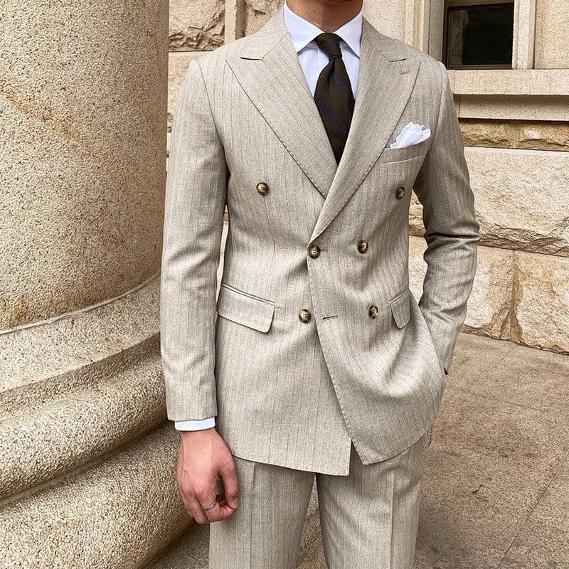 Italian Naples Gun Lapel Striped Dark Pattern Slim Suit Men's British Suit Order All Year Round Others