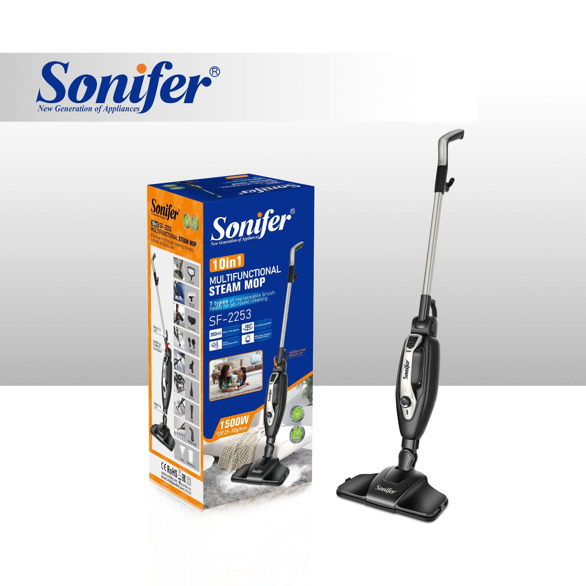 Sonifer SF-2253 Home Multi-functional Steam Mop, Standing, Plug-in, High Temperature