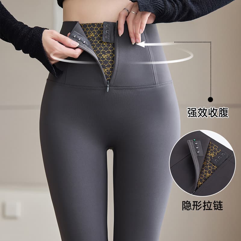 Zipper Shark Leggings for Women, Autumn/Winter New Style High-Waist Tummy Control and Butt-Lifting Pants, Fleece-Lined Elastic Yoga Base Layer Warm Pants