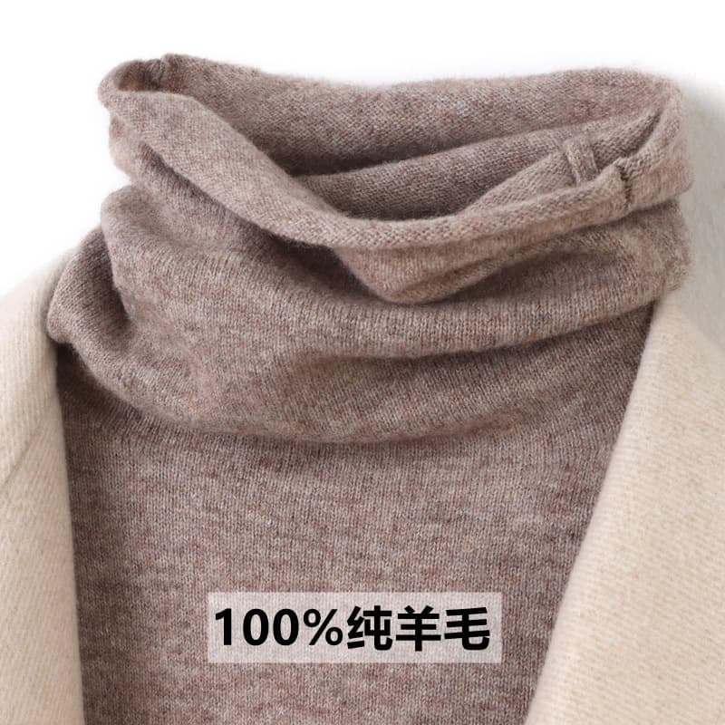 Women's 100% Pure Wool Knit Turtleneck Sweater with Rolled Hem, New Autumn/Winter Layering Top