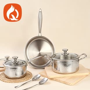 Cross-border 304 Stainless Steel Pot Set Three-layer Steel Non-stick Flat Bottom Pot Household Soup Pot Cookware Set POT