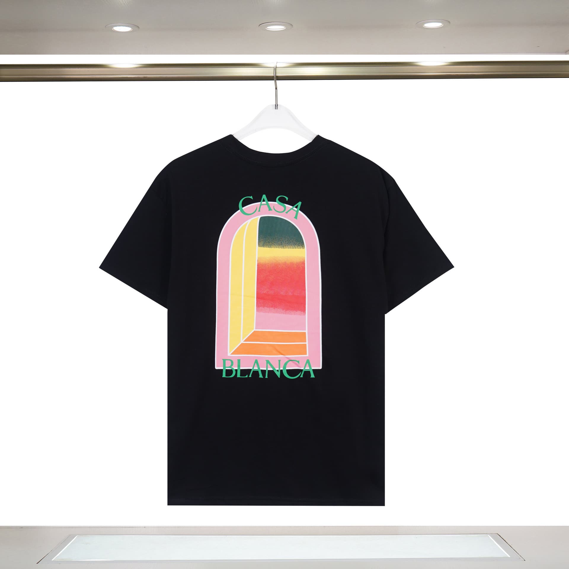 We have long-term foreign trade men's long-sleeved supply niche 2025 summer new style Casablanca logo printed short-sleeved