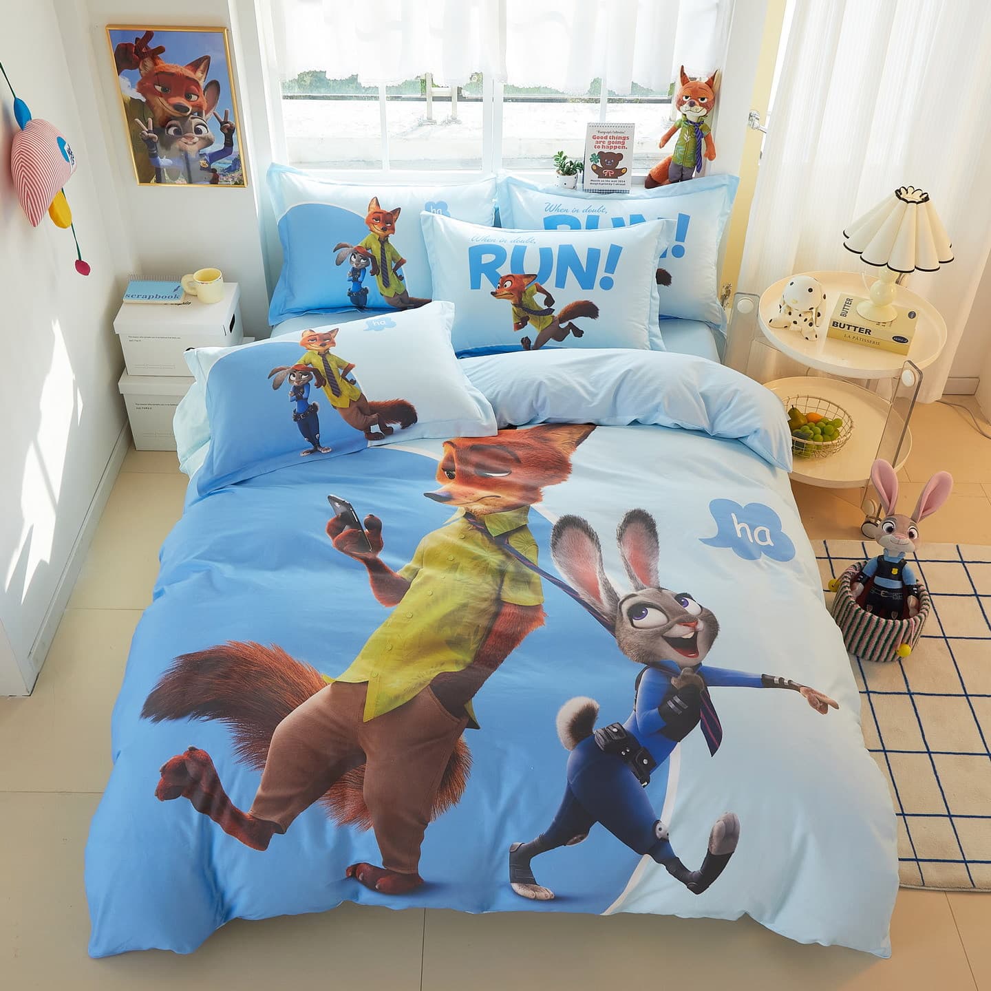 Zootopia 60s Pure Cotton 4-Piece Bedding Set, Cute Kids' Pure Cotton Duvet Cover Sheet Set, Single 3-Piece for Boys
