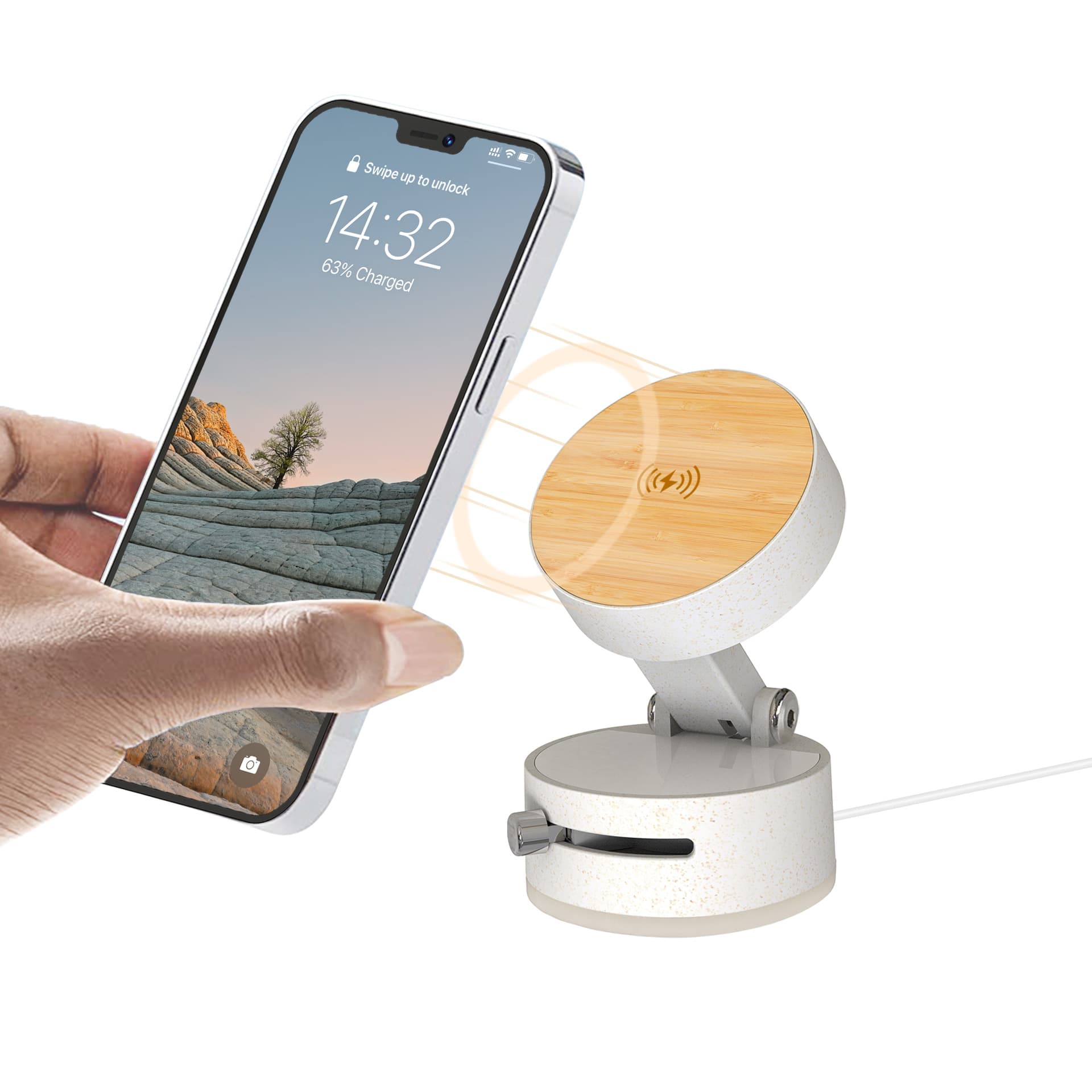 2025 New Vacuum Suction Phone Holder with Magnetic Wireless 15W Fast Charging Foldable Telescopic Stand (Straw/Bamboo Material)
