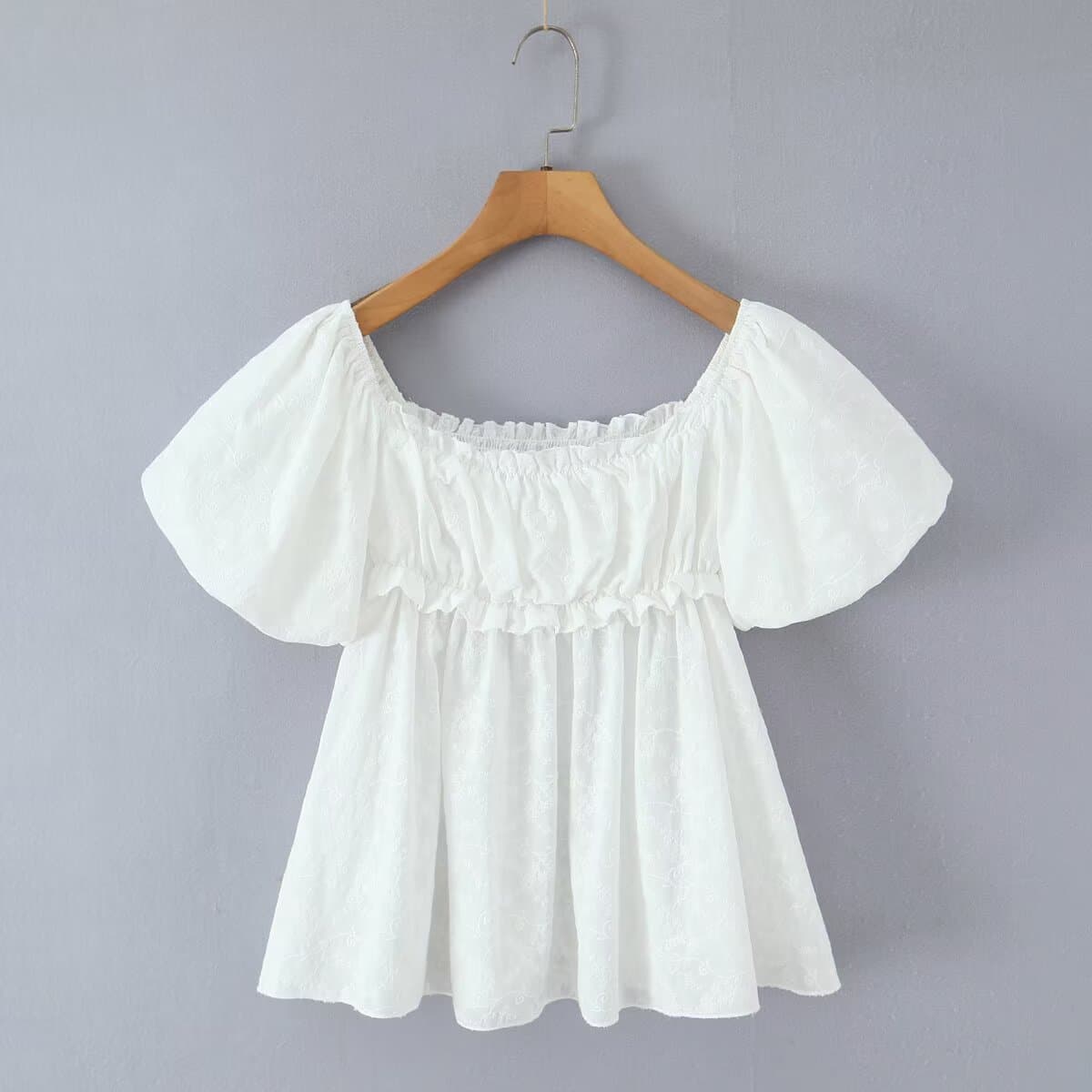 LF1667 26 Cross-border Foreign Trade Wholesale European and American Women's Clothing Versatile Sweet White Puff Sleeve Slim Fit Babydoll Top