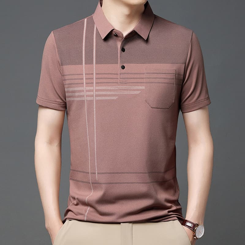 Real pocket short-sleeved T-shirt casual thin breathable dad 26 summer striped T-shirt men's summer polo shirt