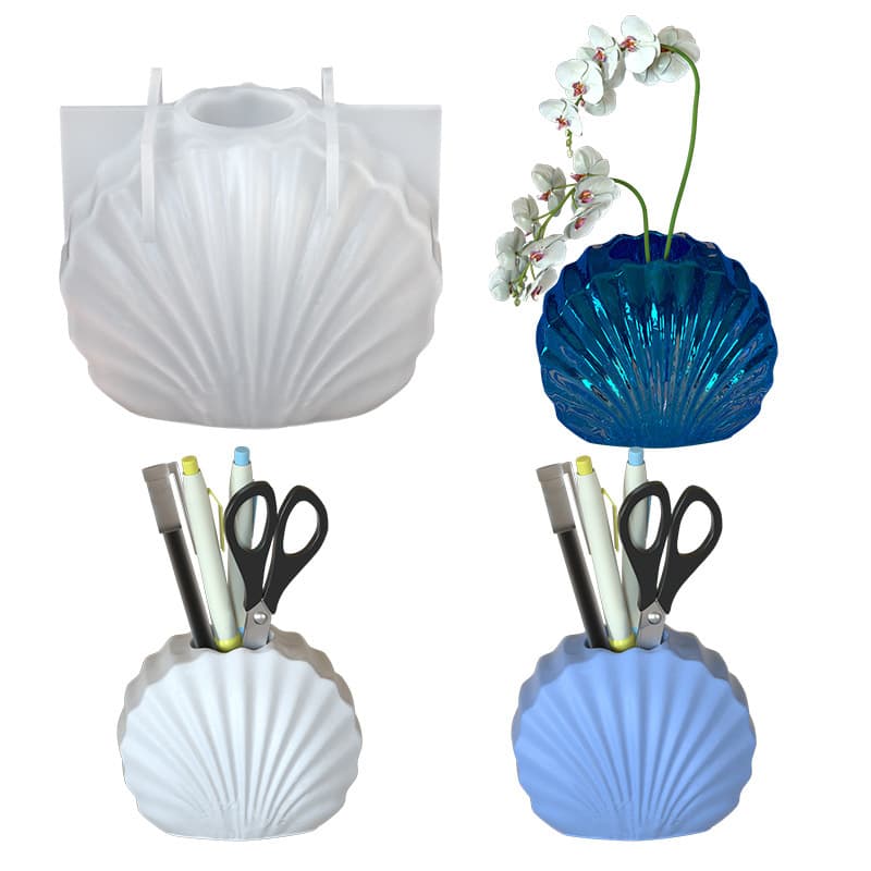 DIY Epoxy Resin Shell Candle Holder Silicone Mold, Plaster Cement Concrete Flower Pot Pen Holder Resin Mold