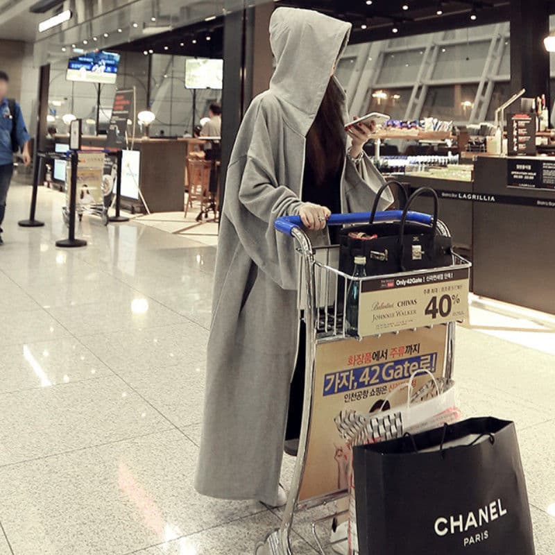 Loose Plus Size Women's Winter New Sweater Hooded Cardigan Dress Knee-Length Coat 200 lbs
