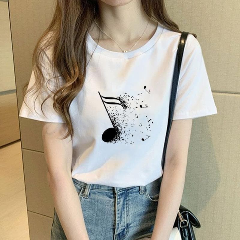 Slimming Cute Top for Women Commuter Casual Base Layer Korean Style Fashionable Printed Ins Round Neck Short Sleeve T-Shirt