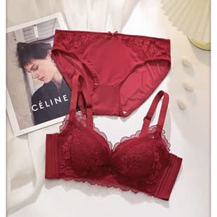 Zodiac Year Red Lace Bra Set, Adjustable Wire-Free Push-Up Bra for Women