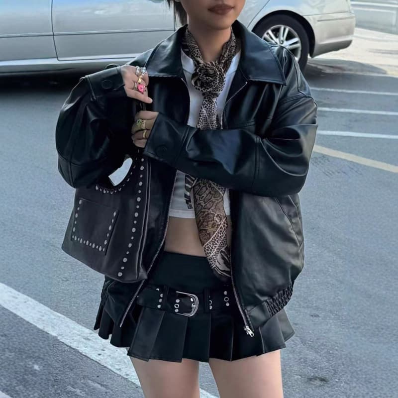 Maillard Leather Jacket American Sweet Cool Style Brown Leather Jacket Windproof Loose American Retro Motorcycle Jacket