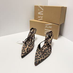 ZA Leopard Pointed Toe Thin Heel High Heels Design Sense Niche 2025 Autumn New Sexy Back Open Toe Heel Sandals Women