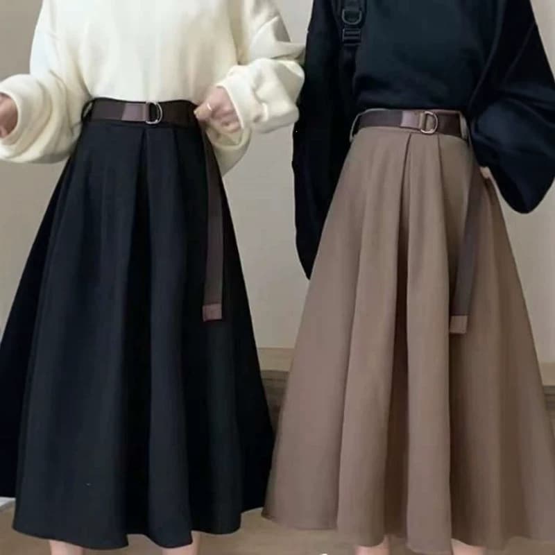 Large size half skirt 2026 spring and autumn new style 200 catties fat mm elastic waist A-line drape umbrella skirt temperament slimming women